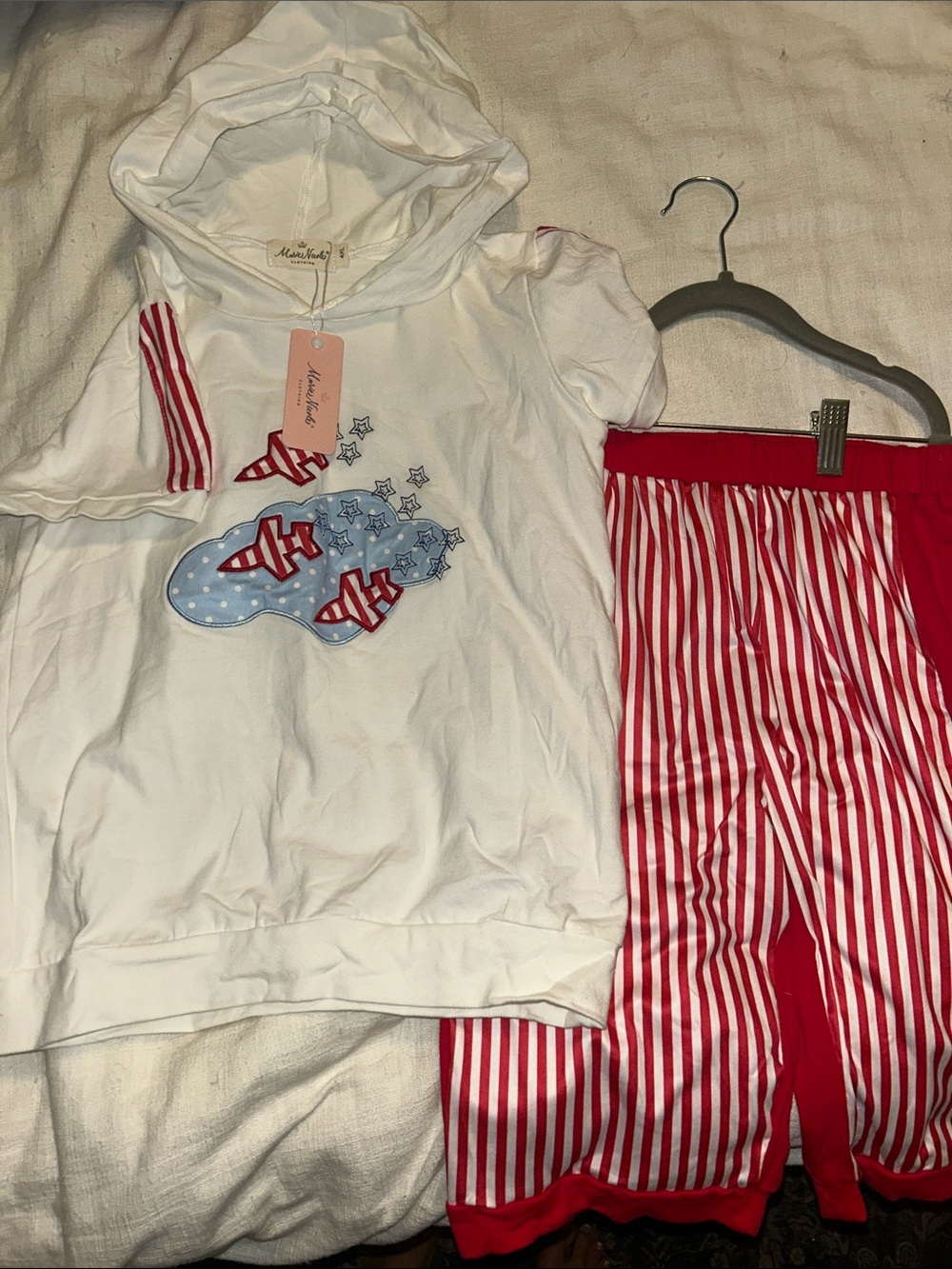 Boys White Hoodie & Red Striped Set